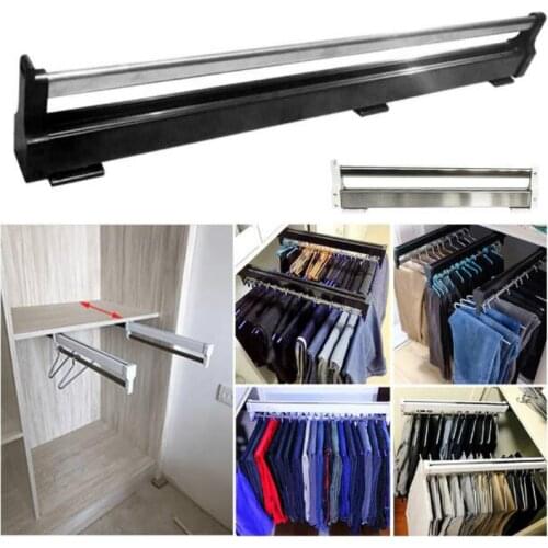 Easy Install Home Clothing Rail Stainless Steel Space Saving Closet Valet Rod Durable Pull Out Wardrobe Hanger Storage Rack WF92