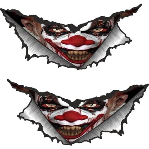 Interesting Large Pair Triangular Ripped Torn Metal Evil Horror Clown Motif Vinyl Car Sticker Motorcycle Car Decal 13*13cm