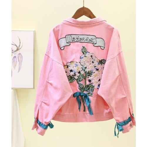 Autumn Women Denim Jacket 2019 Vintage Embroidery Long Sleeve Slim Female Jeans Coat Casual Bomber Jackets Girls Outwear M114