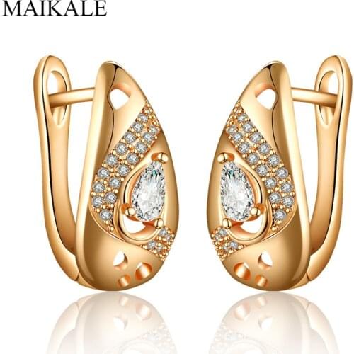 MAIKALE Luxury Waterdrop Zircon Stud Earrings for Women Zirconia Earring CZ Gold Charm Earings New Fashion Jewelry Gift
