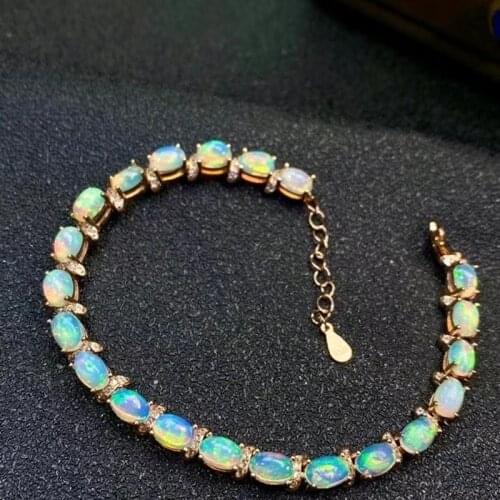 New Style Natural Colorful Opal Bracelet for Women Jewelry Real 925 Silver Gold Plated Natural Gem Birthstone Party Gift Sale