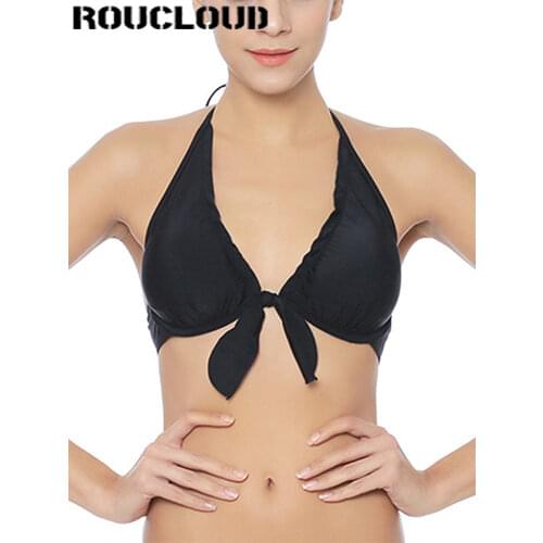 2019 Women Halter Pad Bikini Top Push Up Swimwear Girls Solid Swimsuit Beach Wear Print Sexy Ruching Sport Bra Biquini T609