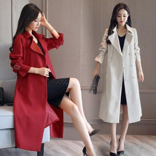 2019 New Long Trench Coat for Women Spring Autumn With Belt Casual Windbreaker Female Elegant Overcoat Business Outerwear M178
