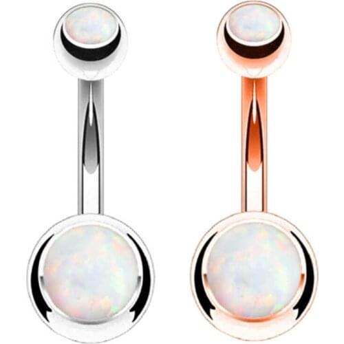 2018 New Surgical Steel Dangle Navel Rings Opal Gold Navel Bars Fashion Women Belly Button Ring Piercing Body Jewelry