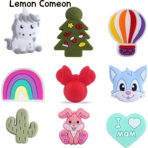 10Pcs Baby Silicone Teether Beads Cartoon Rainbow Unicorn Rabbit Fox DIY Infant Pacifier Dummy Nursing Accessories Sensory Toys