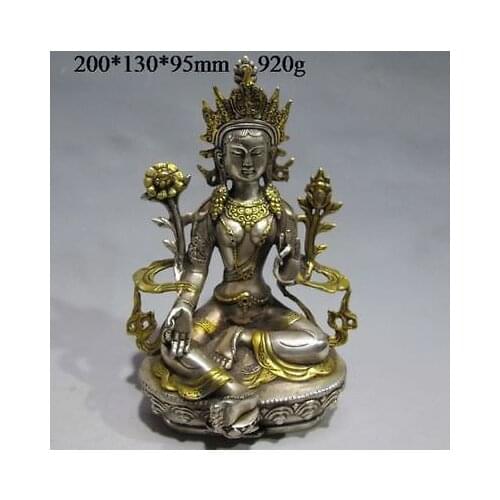 20cm China Tibet Silver BRASS Gilt Tibetan Buddhism Statue - White Tara Buddha copper tools wedding Decoration Brass BRASS