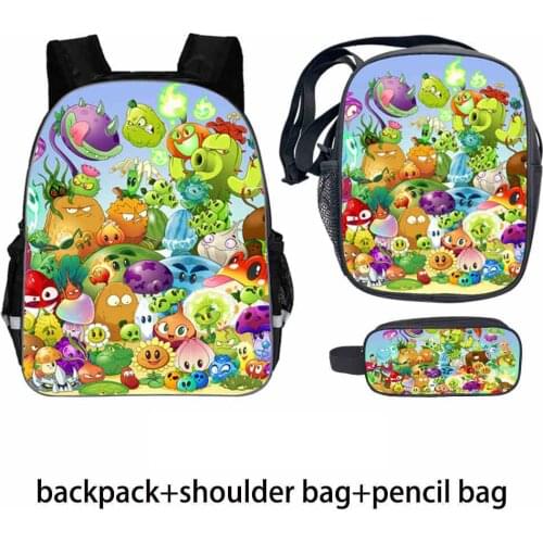 3 PCS/Set Plants VS Zombie Backpack Boys Girls School Bag Children Teenager Daily Travel Backpack Kids Gift Schoolbags Mochila