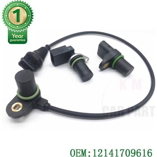 3pcs NEW Intake & Exhaust Cam Camshaft & Crankshaft Position Sensor With O-R For BMW 12147539165 12147518628 12141709616