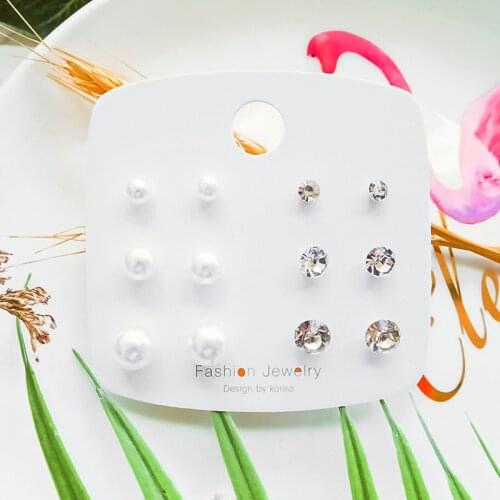 6 Pairs/Set Plain Pearl Stud Earrings Set Vintage Crystal Geometric Womens Fashion Simple Jewelry Korean Female Trend Earrings