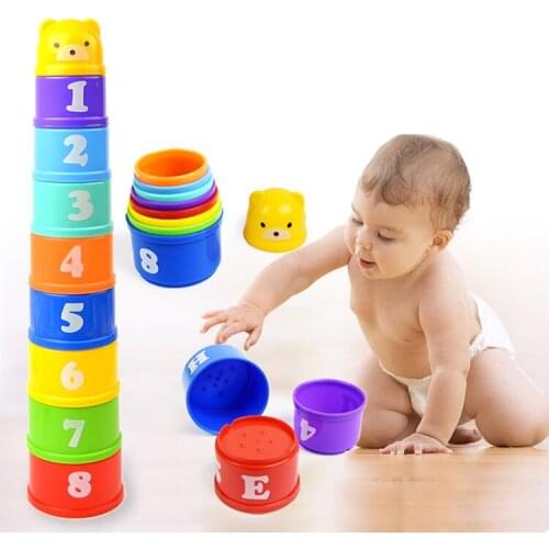 8PCS Educational Baby Toys 6Month+ Figures Letters Foldind Stack Cup Tower Children Early Intelligence