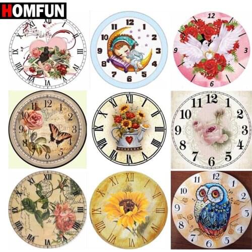 HOMFUN Full Drill Diamond Painting "Clock landscape" DIY Picture Of Rhinestone 5D Diamond Embroidery Cross Stitch Decor