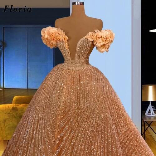 Middle East Ball Gown Evening Dresses With Off the Shoulder Robes Dubai Glitter Prom Dress Woman Reception Dress Celebrity 2021