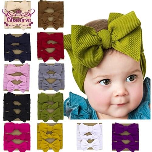 Nishine 3pcs/lot Solid Color Handmade Bowknot Baby Headband Cute Bunny Ears Toddler Elastic Hairband Sweet Kids Hair Accessories