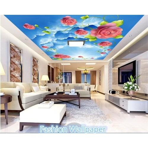 Beibehang Interior is beautiful personality wall paper sunshine sky rose ceiling ceiling papel de parede 3d wallpaper tapety