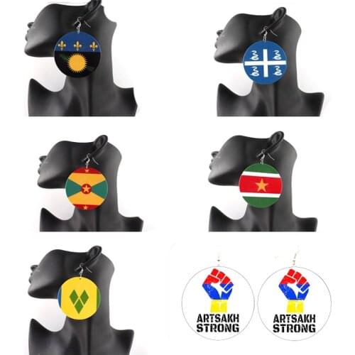 Free Shipping!2022 Round Printing St Vincent Guadeloupe Wooden Earrings