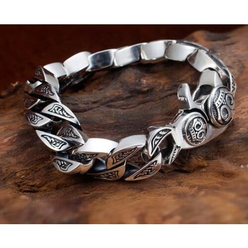 New 925 silver bracelet personality punk style fashion s925 silver bracelet man Thai silver nightclub DJ domineering man ring