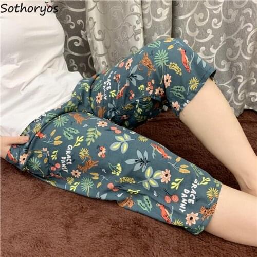Calf-length Sleep Bottoms Women Couples Summer Sleepwear Soft Breathable Elastic Waist Straight Trousers Simple Fashion Homewear