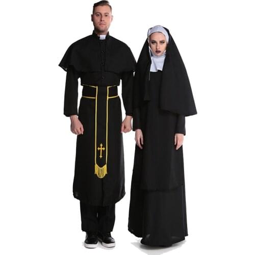 Black Men Jesus Missionary Costume Priest Christian Suits Women Nun Drama Clergyman Adults Fancy Dress Carnival Cosplay Costumes