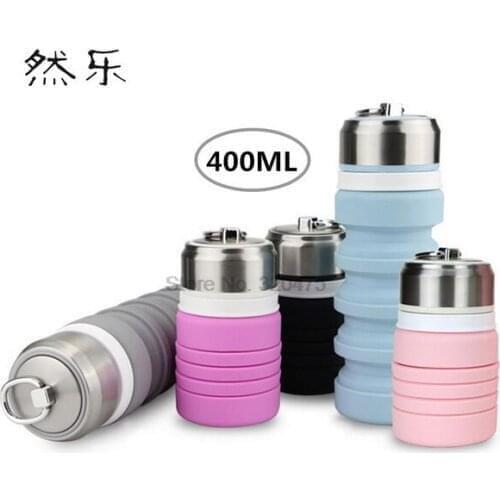 DHL 100pcs practical 400ml Folding Silicone Cup Travel Portable Water Cup Leak Proof Silica Coffee Mug Drinking Collapsible Mugs