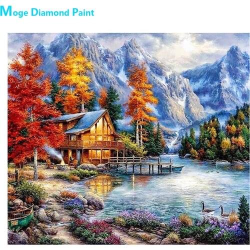 Valley House Scenery Lake Water Diamond Painting Scenic Round Full Drill 5D Nouveaute DIY Mosaic Embroidery Cross Stitch Gifts