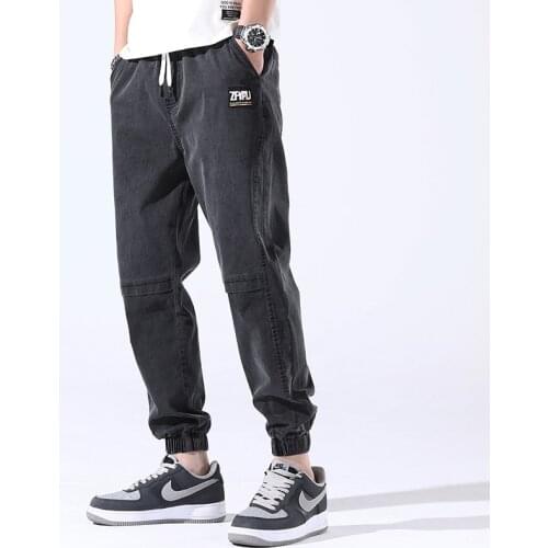 2021 New Summer Fashion Mens Baggy Harem Jeans Streetwear Jogger Pants Ankle-Length Black Blue Casual Denim Trousers 5XL