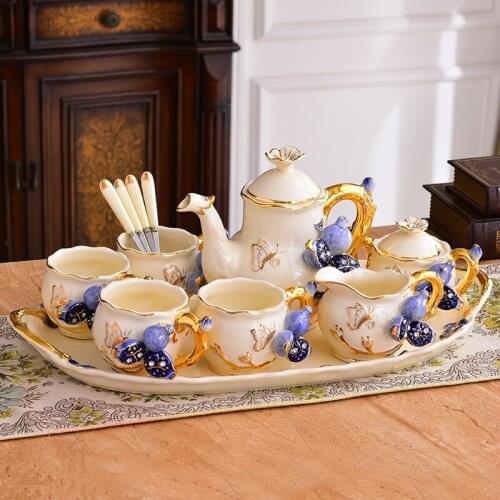European tea set with tray small luxury teapot coffee cup coffee set with British afternoon tea household ceramics