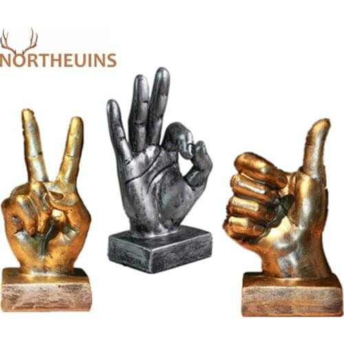 NORTHEUINS Resin Gesture Finger Figurines Modern Miniature Statuette Souvenirs for Home Interior Home Decor Christmas Decor Gift