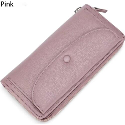 Fashion Genuine Leather Women Wallets Clutch Luxury Brand Female Leather Purse Long Design Cell Phone Pocket Card Holder Black