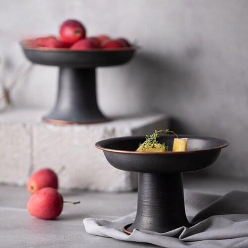 Retro Round Iron High Stand Plate Metal Vintage Cake Dessert Storage Tray Ruffle Rim Fruit Bread Nut Plat Home Desktop Decor