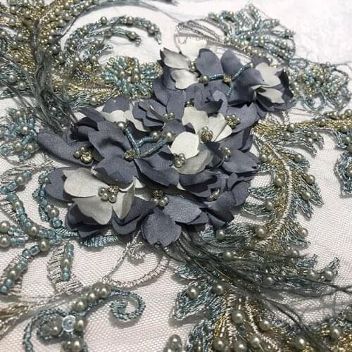 Multicolor Luxury African Guipure Cord Heavy Beaded Handmade 3D Flower Embroidered Lace Fabric High Quality Mesh for Party Dress