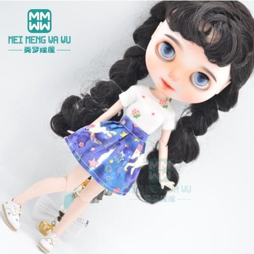 Doll clothes for 28-30cm blyth ob24 ob27 azone doll fashion pleated skirts, T-shirts, sneakers