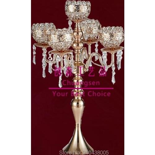 Metal Candelabra Crystal Pendant Wedding Candle Holder Party Centerpiece Christmas Decor Flower Vase Wedding Pillars Party Favor