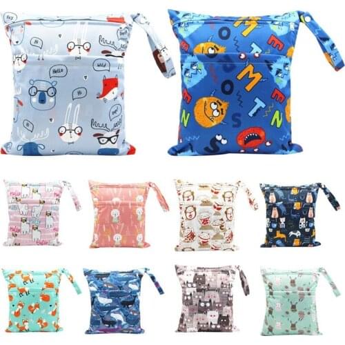 1PC Reusable Waterproof Fashion Prints Wet Dry Diaper Bag Double Pocket Cloth Handle Wetbags 30*36CM Wholesale