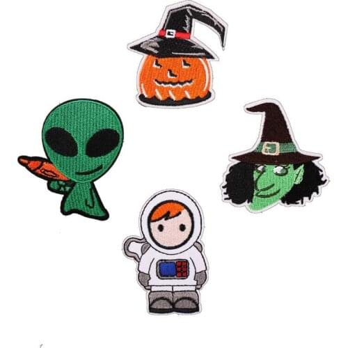 New Arrival Space Planet Alien Halloween Embroidered Patches Iron on Cartoon Motif Applique Fabric Clothing Dress Diy Accessory