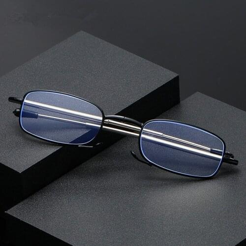 Blue Light Blocking Presbyopia Reading Glasses Unisex Computer Protection Foldable Glasses Frame Black Metal Glasses With Box