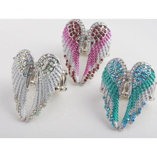 RJ New Design Fashion Angel Wings Adjustable Rings with Crystal High Quality 3 Color Metal Ring Womens Girl Best Gift Jewelry