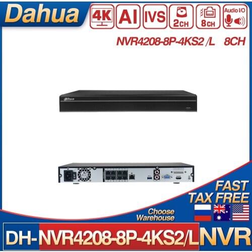 Dahua NVR4208-8P-4KS2/L 8 Channel 1U 2HDDs 8PoE Network Video Recorder H.265+ P2P AI Face Detection People Counting 4K