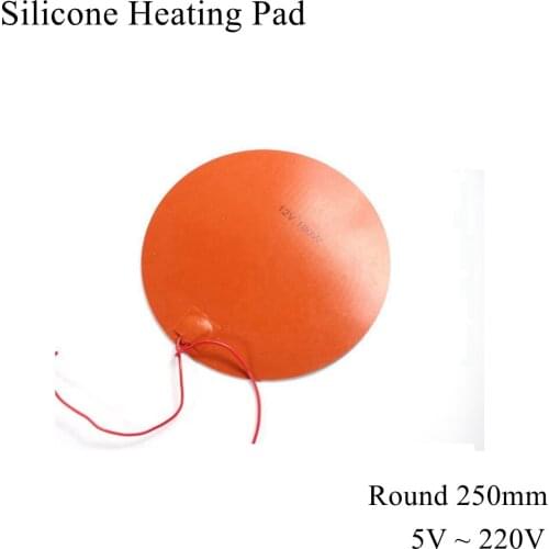 Round 250mm 5V 12V 24V 36V 48V 110V 220V 380V Silicone Heating Pad Rubber Heat Mat Heated Bed Plate Flexible Waterproof 3D Print