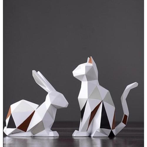 MODERN RESIN RABBIT CAT STATUES SCULPTURE DECORATION GEOMETRIC CRAFTS GIFT TV CABINET OFFICE STATUE FOR DECORATION GARDEN STATUE