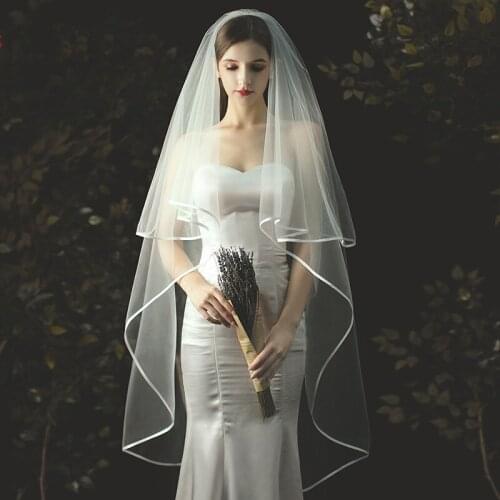 Popodion Wedding Veil Ivory 2 Layer Veil Edging Long Wedding Veil with Comb Llong Veil Wedding WAS10205