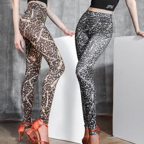 Latin Dance Pants Female Leggings Leopard Slim Stepping Trousers National Standard Dance Practice Wear Tango Ballroom Pant 1726