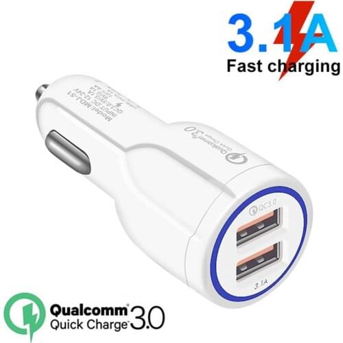 Dual USB 3.1A QCs 3.0 Fast Quick Charge Car Charger Cigarettes Lighter Adapter Compatible With Phone Tablet PC Camera MP3