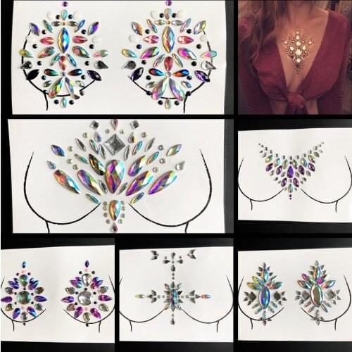 Temporary Tattoos Flash Gem Nipple Sticher For Party Decoration Breast Shiny Rhinestone Jewels Breast Tattoo Sticker Easy To Use