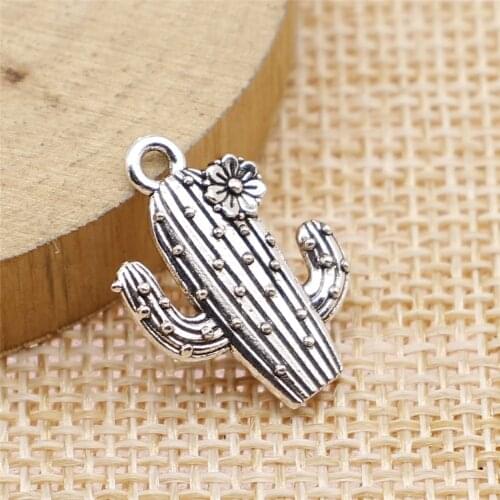 WYSIWYG 10pcs 15x20mm Cactus Charms For Jewelry Making Antique Bronze Plated Antique Silver Color Accessories