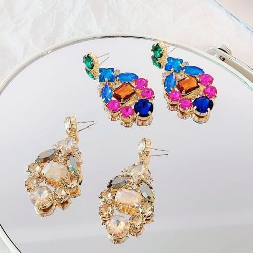 Statement Colorful Crystal Drop Earrings For Women 2021 New Jewelry Champagne pendientes