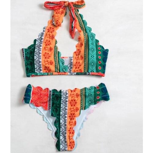 Ladies Bohemia Bikini Suit Sexy Female Beachwear Printed Biquini Set Strapless Padded Bra Swimwear Bathing Two Pieces Swimsuit