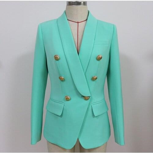 2021 HIGH QUALITY Newest Fashion Designer Blazer Womens Double Breasted Lion Buttons Shawl Collar Blazer Jacket Mint Green