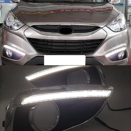 1Pair Car LED DRL Car-styling Daytime Running Light with fog lamp hole turn signal For Hyundai IX35 2010 2011 2012 2013