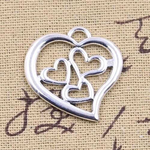 10pcs Charms Hollow Heart 28x27mm Antique Silver Color Pendants DIY Crafts Making Findings Handmade Tibetan Jewelry