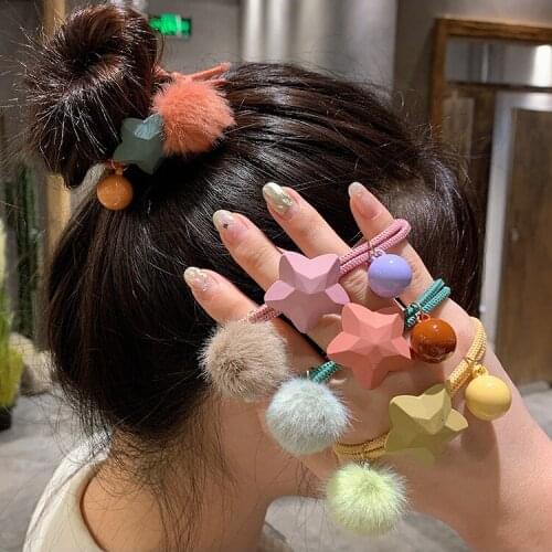100pcs/lot Simple Multi Acrylic Plush Pellet Pentagram Rubber Bands Elasticity Hair Bands Styling Tools Accessories HA1475
